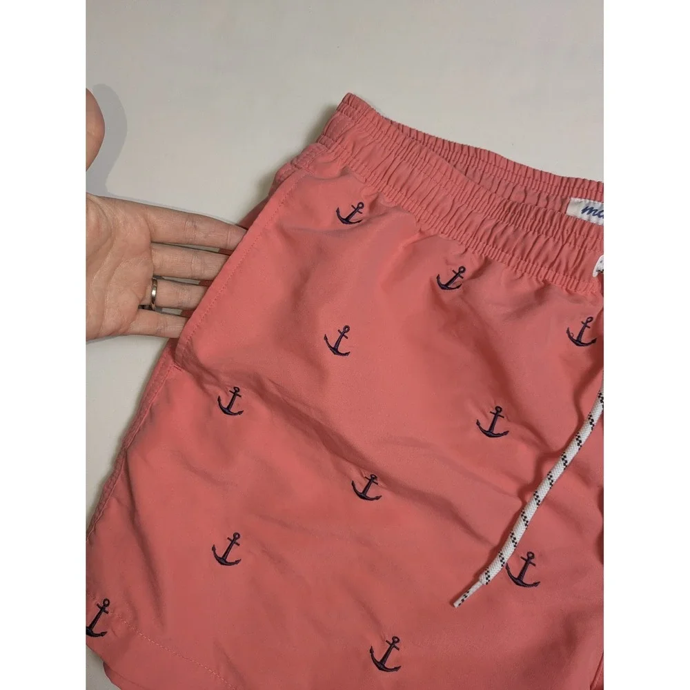 Maamgic Swim Trunks Men's L‎ arge Coral Anchor Print Elastic Waist Pockets
